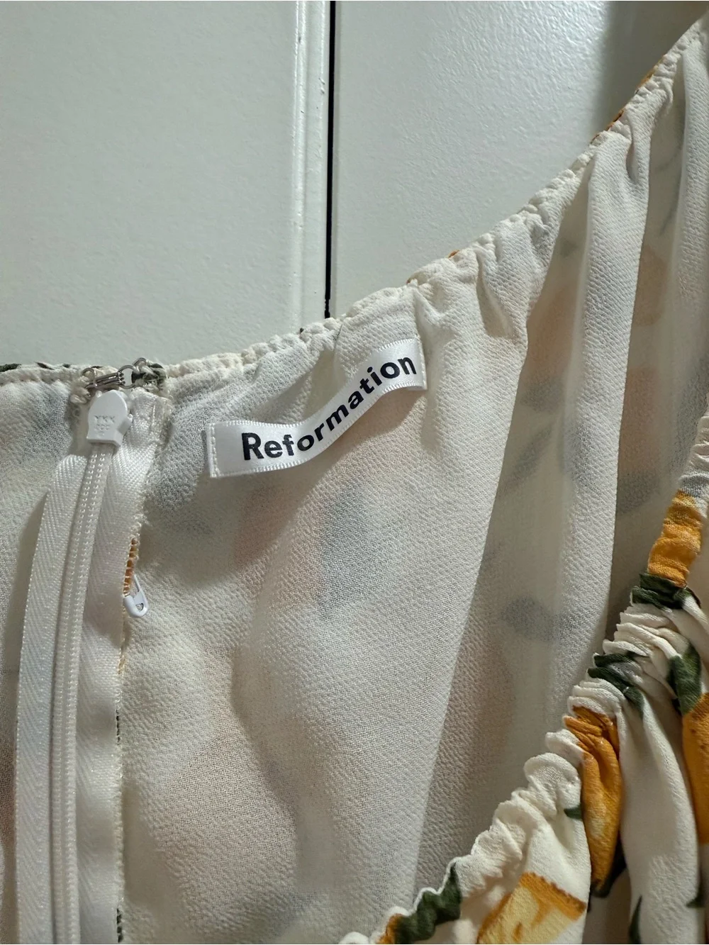 Reformation White Lemon-Print Mini Dress with Yellow and Green - Picture 5 of 6